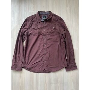 PrAna Men's Maroon Button Down Cotton Long Sleeve Size Large
